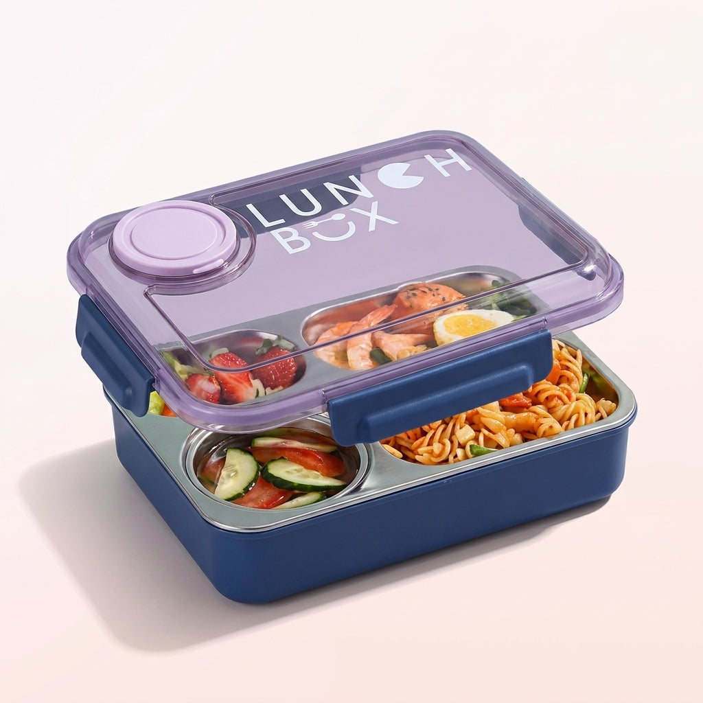 Blue Lunch Box 4 Compartment — Bottles & Lunch